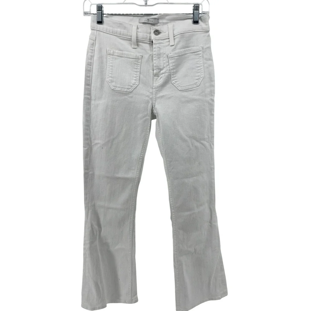 7 For All Mankind Womens White High Rise Kick Flare Patch Pocket‎ Jeans Size 26